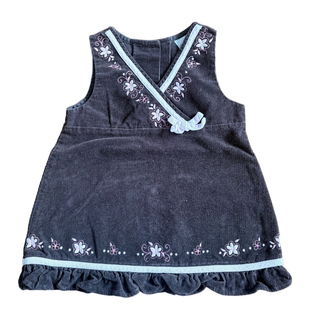Vintage Y2K Rare Editions Brown and Pink Embroidered Corduroy Dress Size 2T